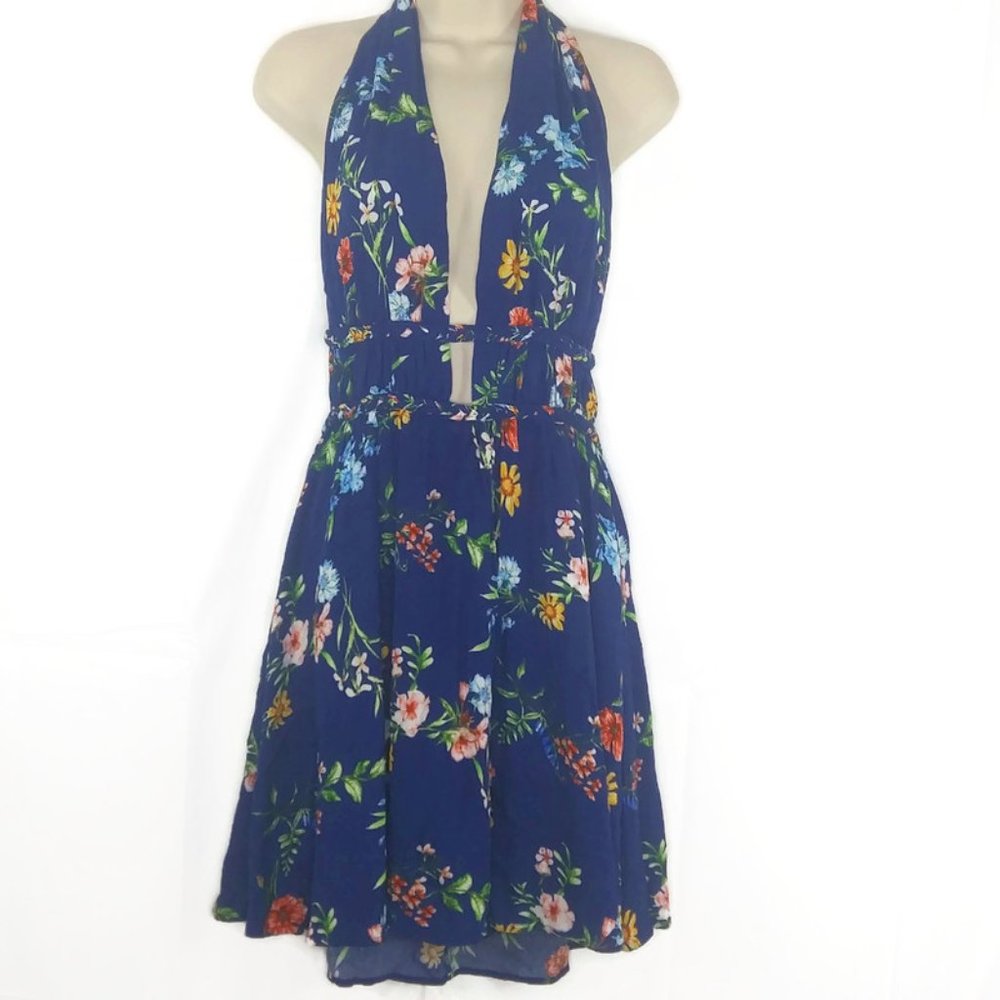 Illa Illa Grecian Floral Halter Dress in Royal
